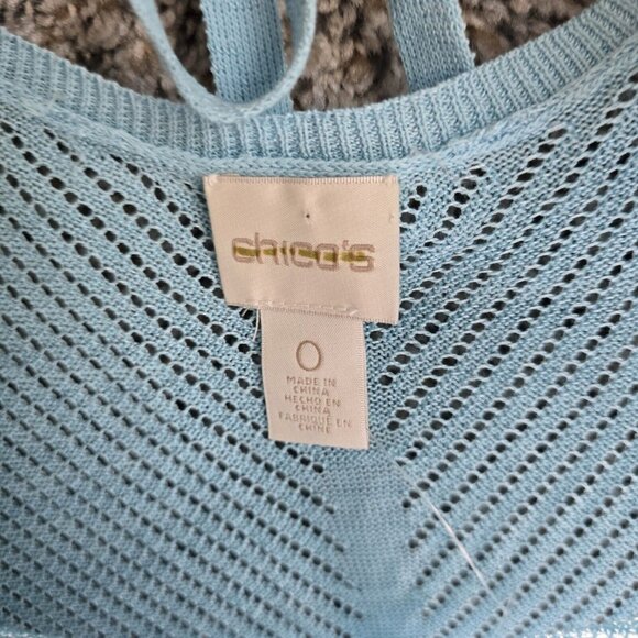Chicos Top Womens 0 US Small Blue Ombre Open Knit Dolman Sleeve Tie Ladies - Picture 6 of 7